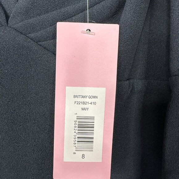 NWT SACHIN + BABI Brittany Gown in Navy Blue Off-Shoulder Crepe Side Leg Slit 8 - Picture 7 of 9